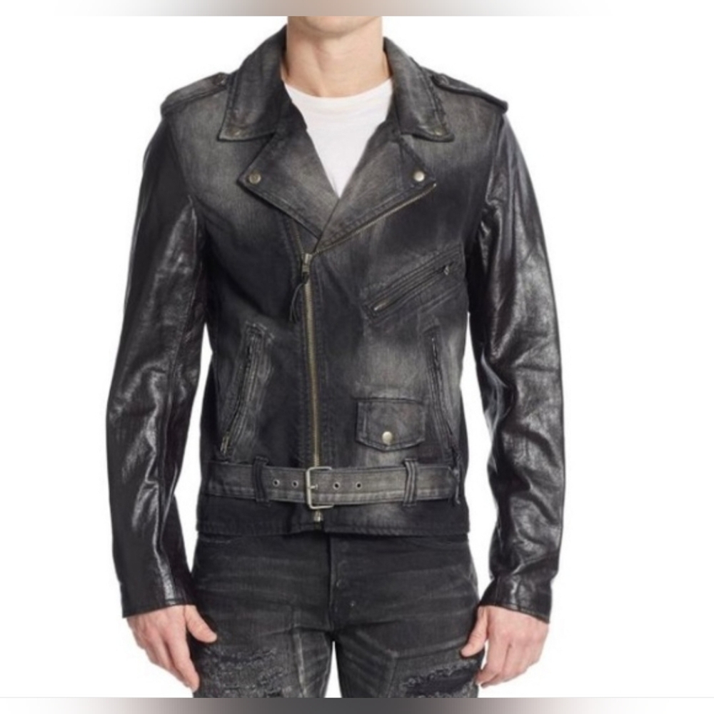 PRPS Distressed Black Denim + Leather Jacket